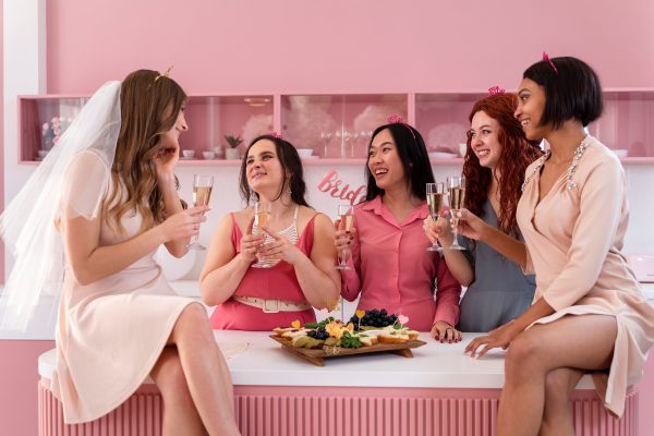 medium shot women engagement party